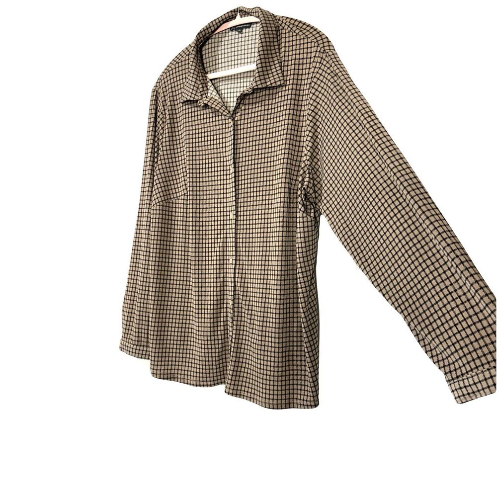 Adrianna Papell Button Up Shirt Top Women's Size 2X Pink Black Checked Blouse